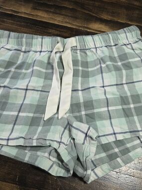 George Mint Green and Gray Plaid Cotton Pajama Shorts